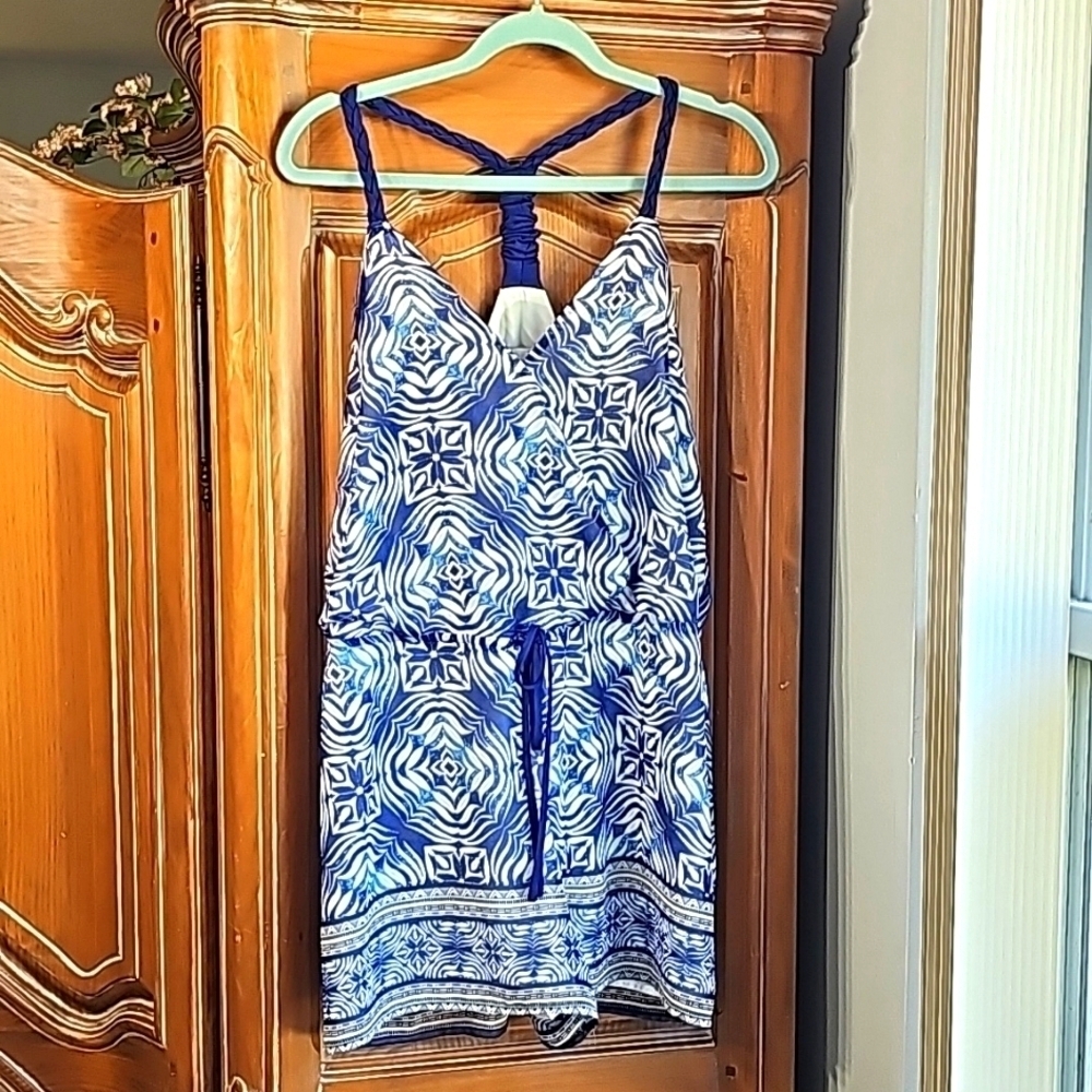 Madelyn Rae blue and white romper. Y2K lined.  Size‎ medium. Razor back. Nice